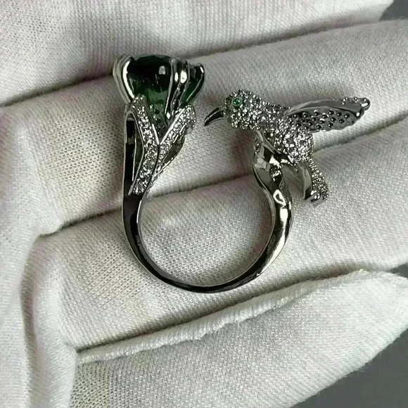 Fashion Green Zircon Rhinestone Hummingbird Silver Plated - Picture 3 of 12